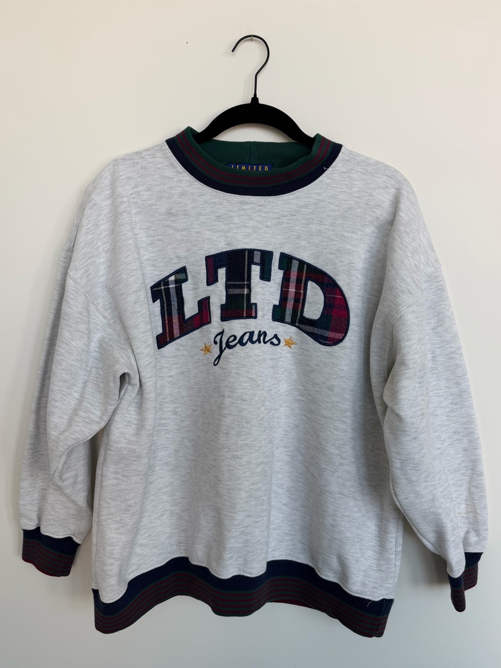 Men’s Crewneck Sweatshirt - Light Gray with Plaid Lettering